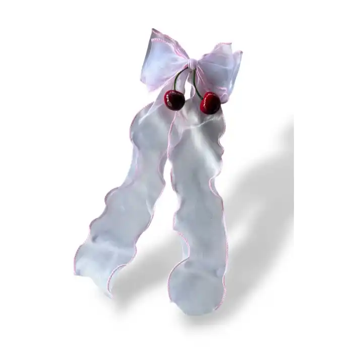 Beyaz Ve Pembe Renk Kiraz Figürlü Otomat Toka