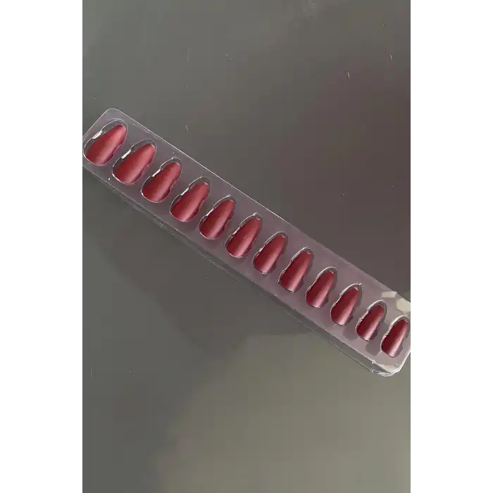 Bordo Renk 12li Takma Takma Tırnak (Yapıştırıcılı)
