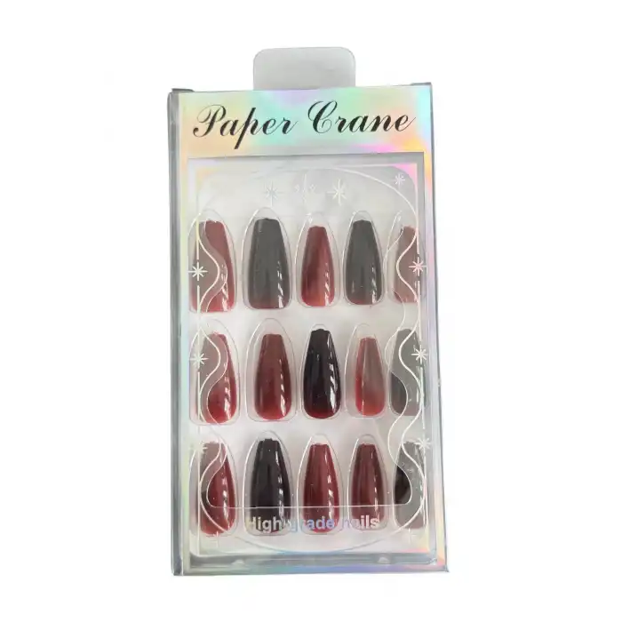 Bordo Renk 25li Takma Tırnak Seti (Yapıştırıcılı)