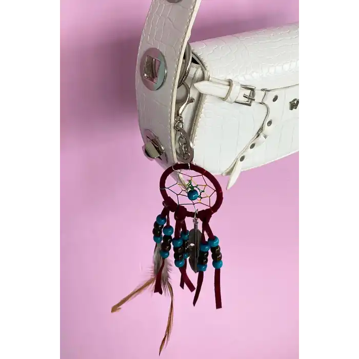 Bordo Renk Boncuklu Rüya Kapanı Detaylı Anahtarlık