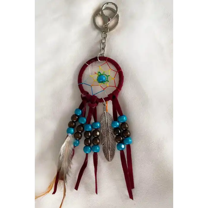 Bordo Renk Boncuklu Rüya Kapanı Detaylı Anahtarlık