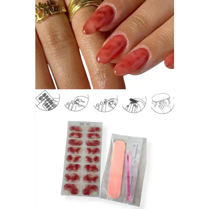 Bordo Renk Karışık Desenli Jel Tırnak Etiketi - Uv Ile Yapılan Poly Jel Sticker Sertleşen -Kürlenmiş Jel Tırnak Stickerı