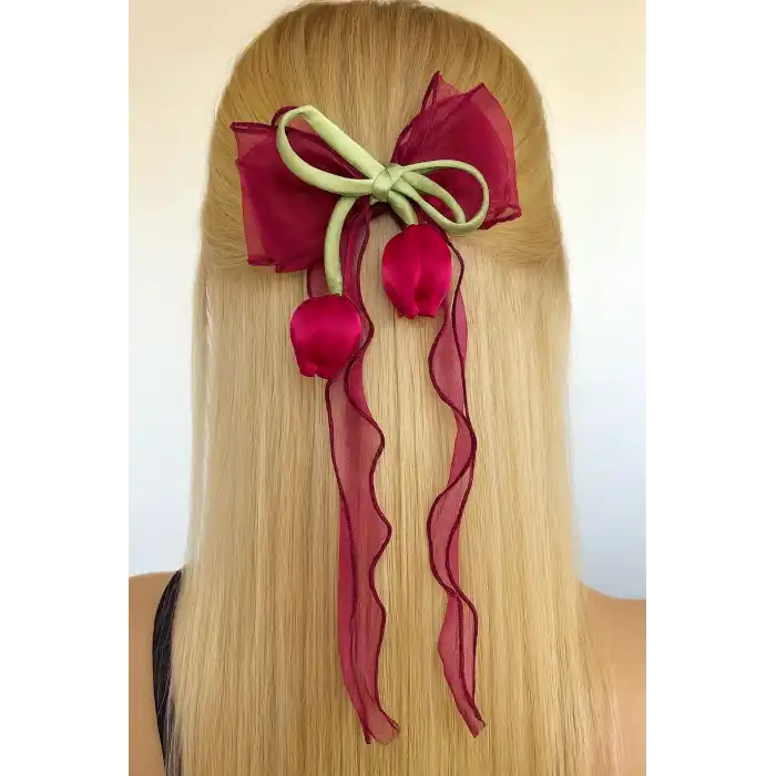 Bordo Renk Lale Figürlü Otomat Toka