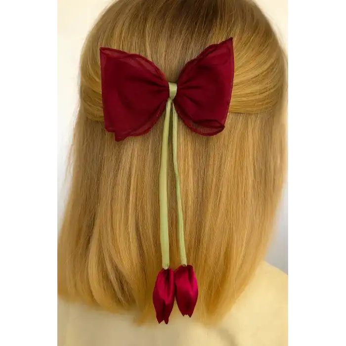 Bordo Renk Lale Figürlü Otomat Toka