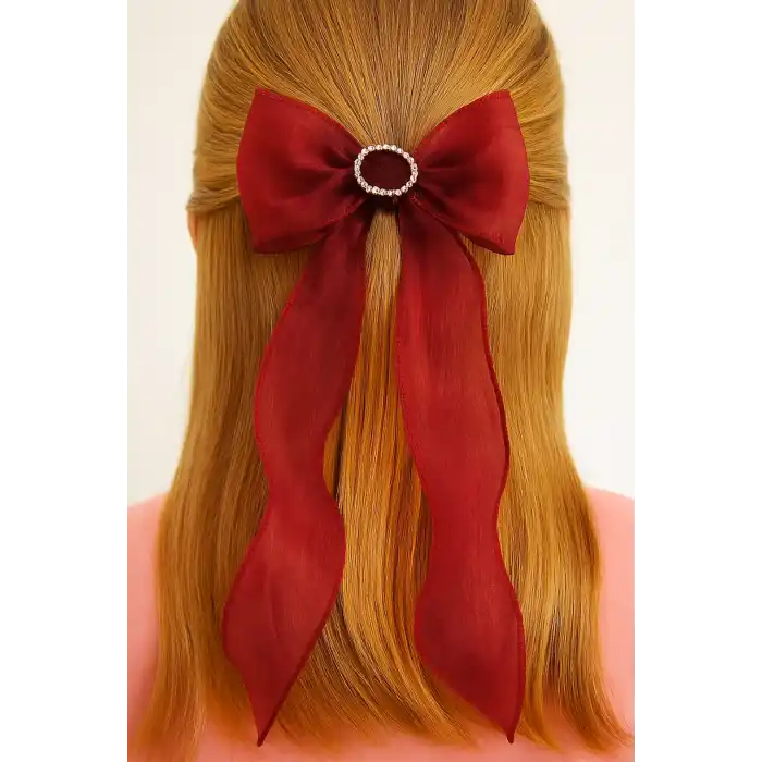 Bordo Renk Taş Detaylı Kurdele Figürlü Otomat Toka