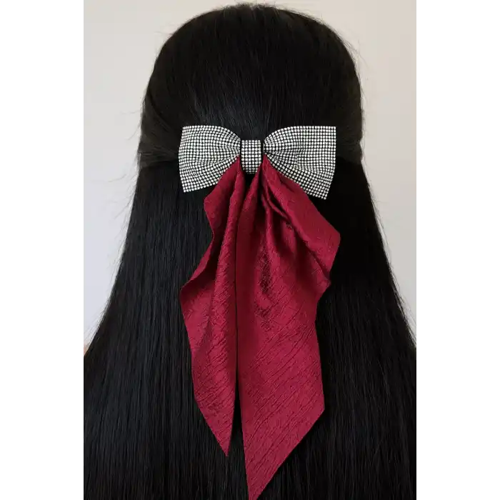 Bordo Renk Taş Detaylı Kurdele Otomat Toka