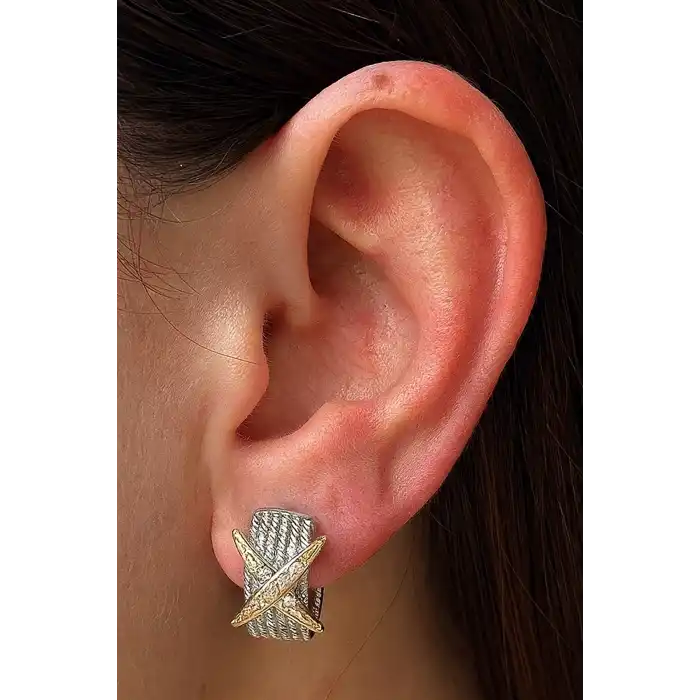 Çift Renk Taş Detaylı YSX Küpe (Çift)