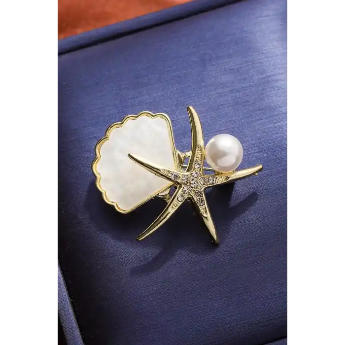 Deniz Yıldızı Figürlü Taşlı Broş