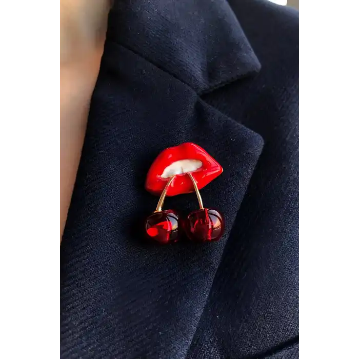 Dudak Ve Kiraz Figürlü Broş