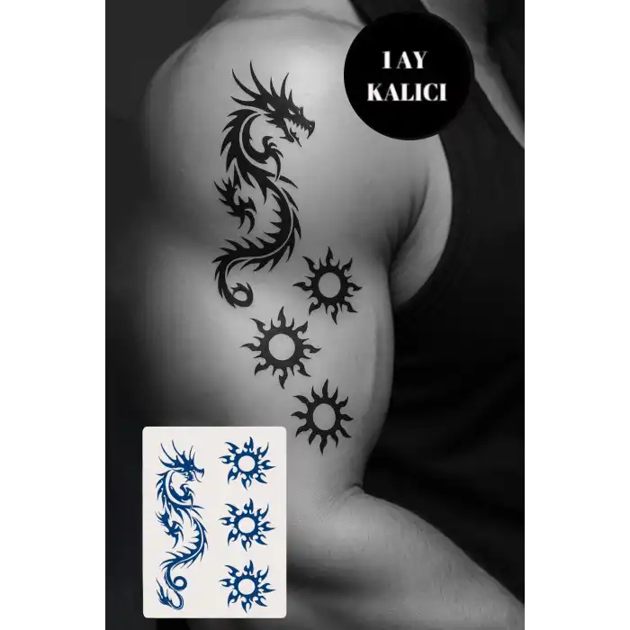 Ejderha Figürlü 12 Saat Sonra Kararan Geçici Mini Dövme Tattoo