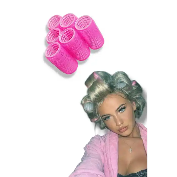 Fuşya Renk 6 Adet Bigudi Cırtlı/ Yapışkanlı Saç Bigudisi /Orta Boy