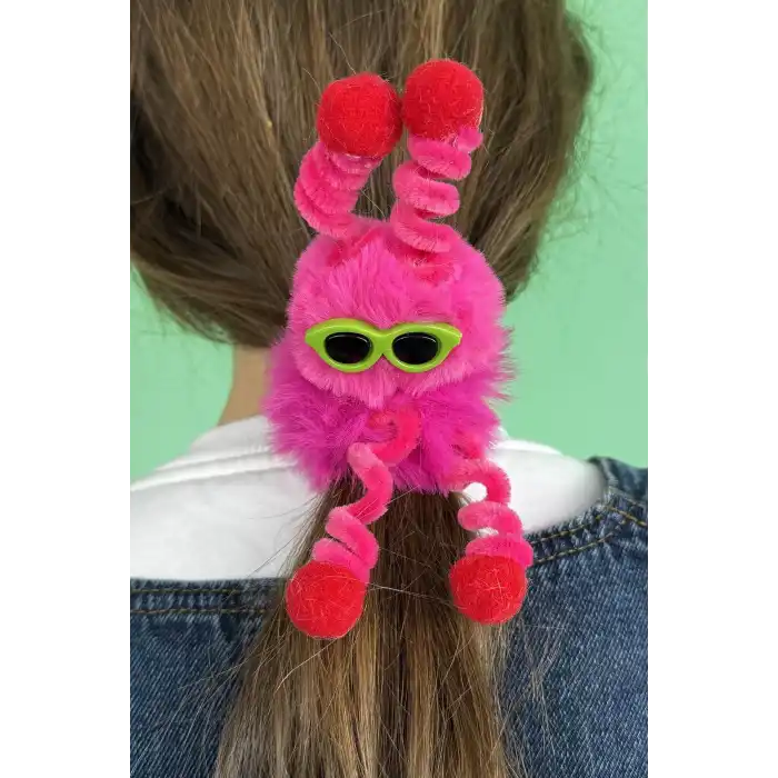 Fuşya Renk Canavar Figürlü Gözlük Detaylı Peluş Simit Toka