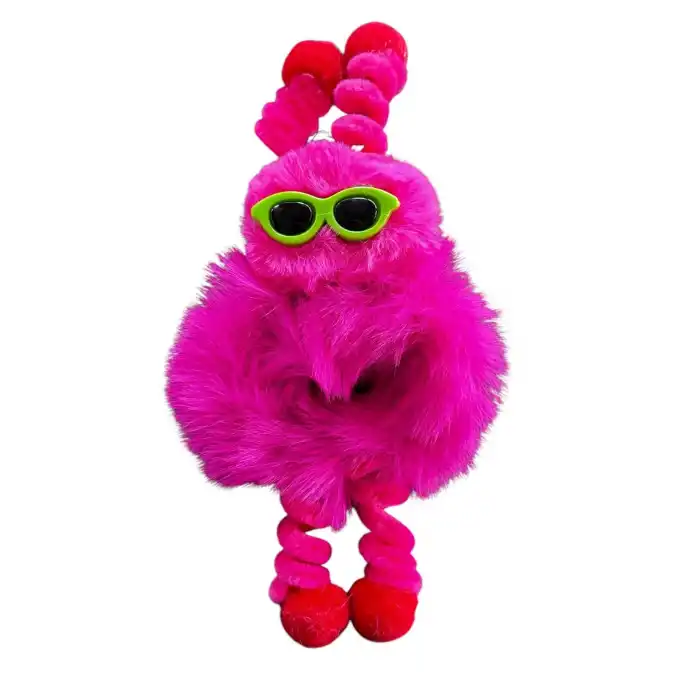 Fuşya Renk Canavar Figürlü Gözlük Detaylı Peluş Simit Toka