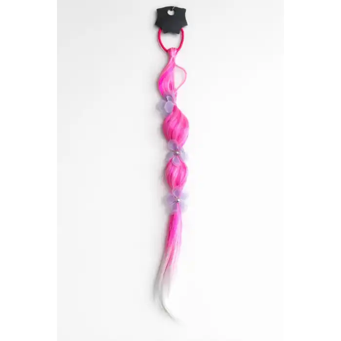 Fuşya Renk Çiçek Figürlü Saç Detaylı Lastik Toka