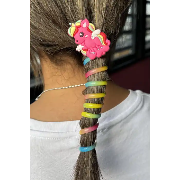 Fuşya Renk Unicorn Figürlü Yaylı Spiral Toka