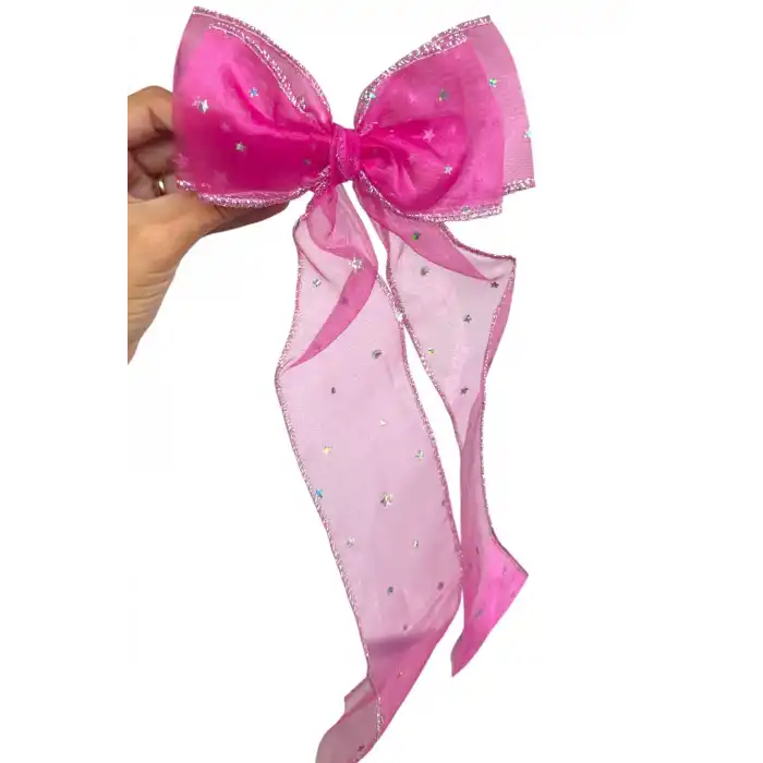 Fuşya Renk Yıldız Detaylı Kurdele Otomat Toka