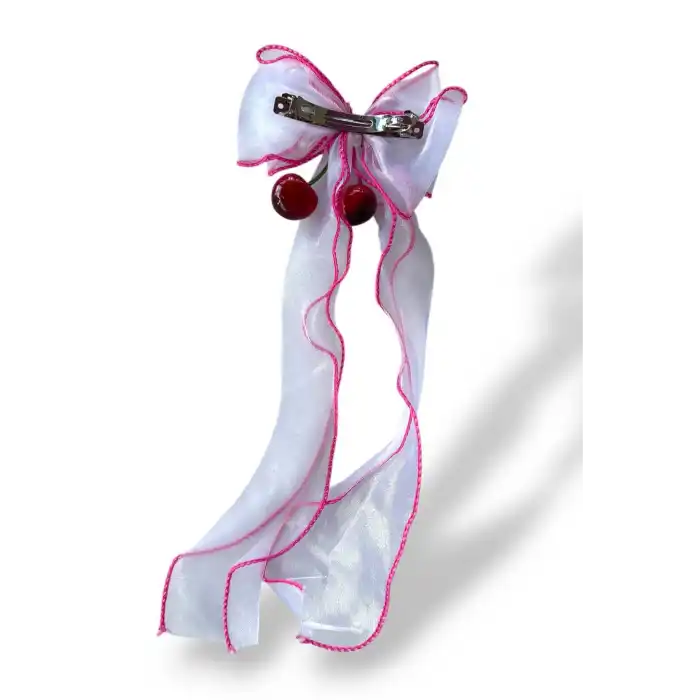 Fuşya Ve Beyaz Renk Kiraz Figürlü Otoma Toka