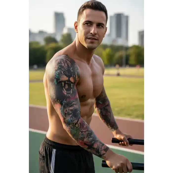 Geçici Aslan ve Kartal Kol Dövme Tattoo