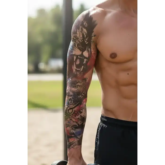 Geçici Aslan ve Kartal Kol Dövme Tattoo
