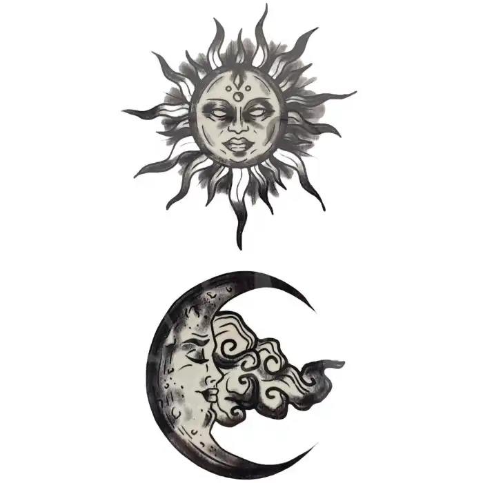Geçici Ay Ve Güneş Figürlü Dövme Tatto