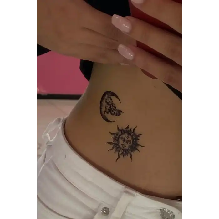 Geçici Ay Ve Güneş Figürlü Dövme Tatto