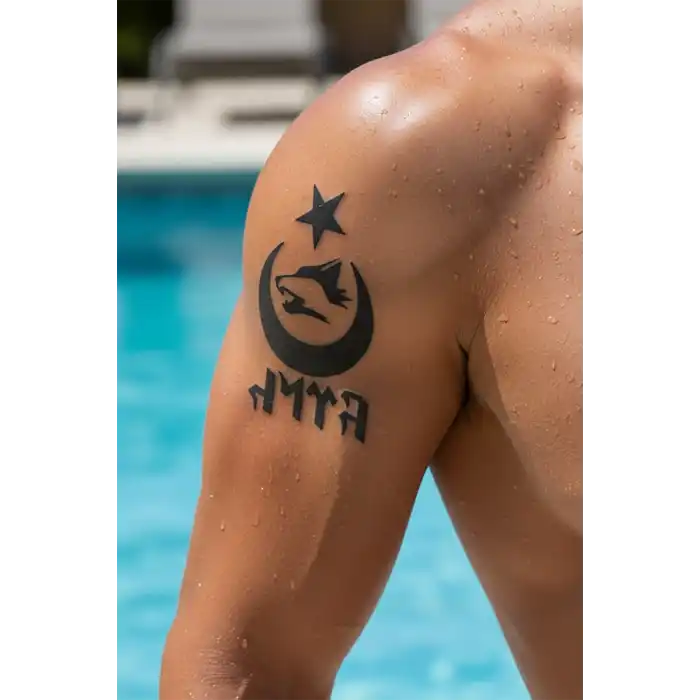 Geçici Ayyıldız Kurt ve Türk Yazılı Dövme Tattoo
