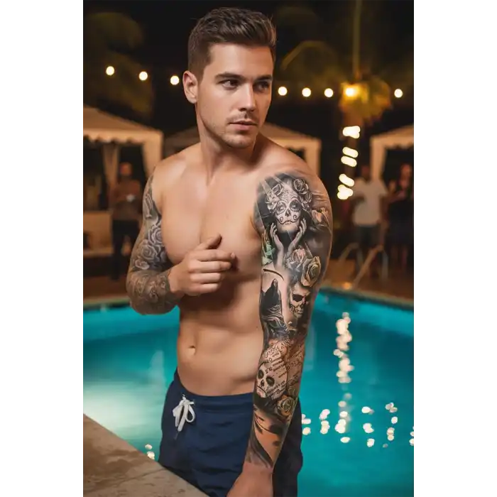 Geçici Azrail ve Kadın Modelli Kol Dövme Tattoo