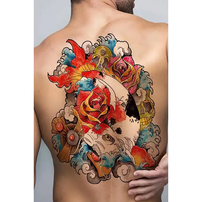 Geçici Balık Modelli Sırt Dövme Tattoo