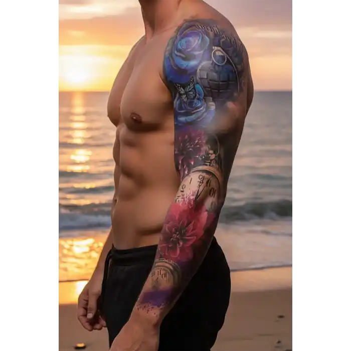 Geçici Çiçek ve Saat Kol Dövme Tattoo