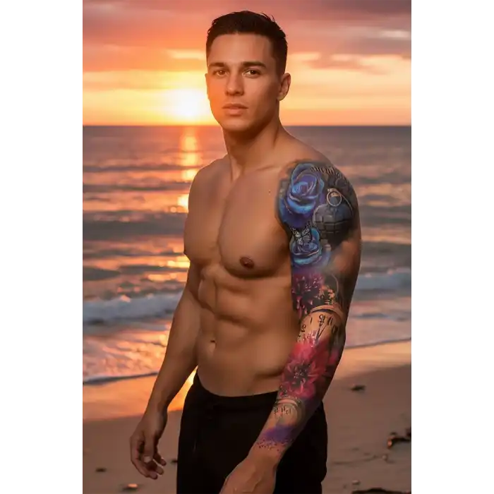 Geçici Çiçek ve Saat Kol Dövme Tattoo