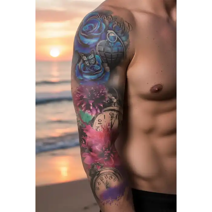 Geçici Çiçek ve Saat Kol Dövme Tattoo