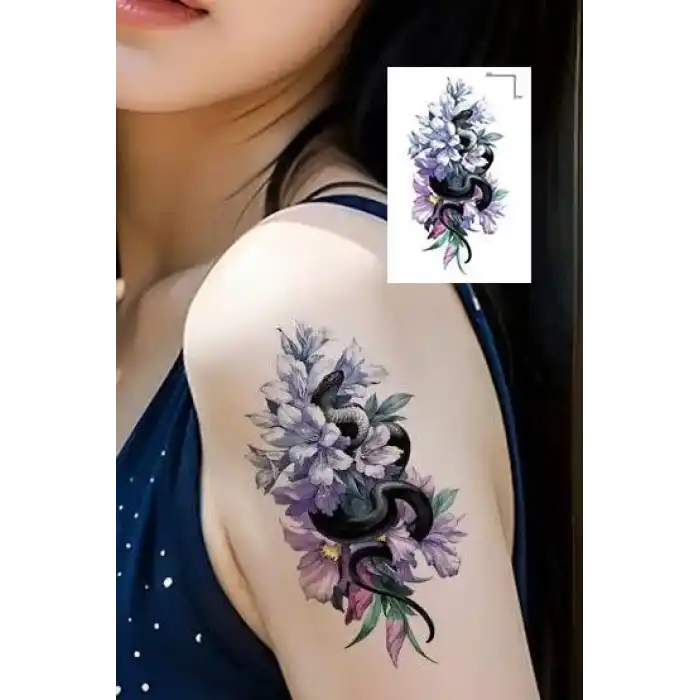 Geçici Çiçek Ve Yılan Figürlü Mini Dövme Tattoo