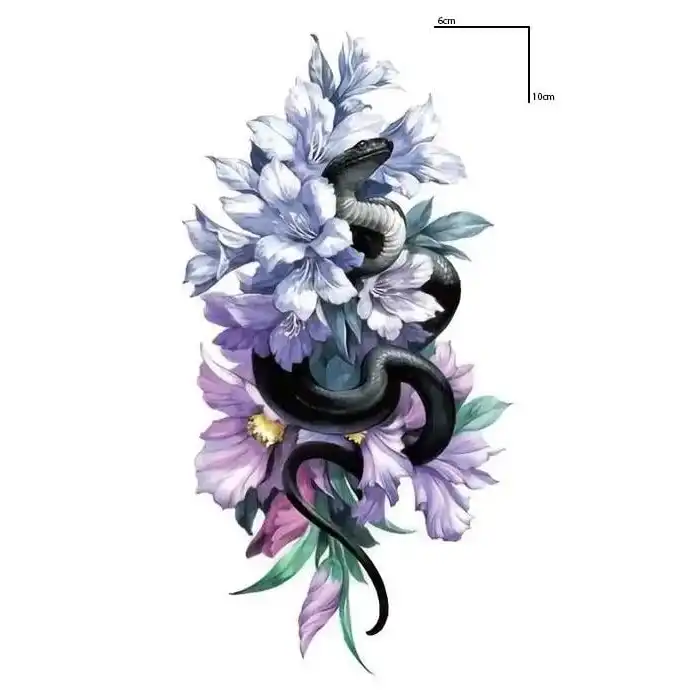 Geçici Çiçek Ve Yılan Figürlü Mini Dövme Tattoo