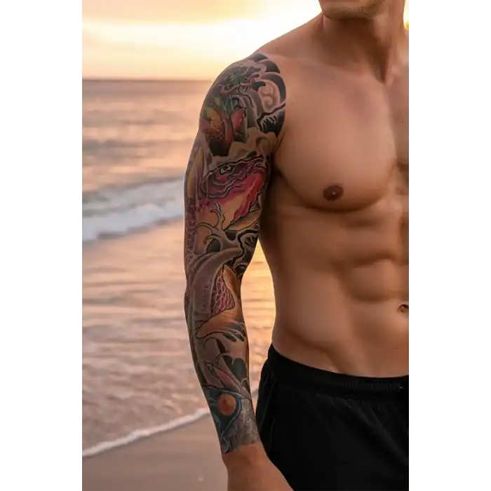 Geçici Ejderha ve Balık Kol Dövmesi