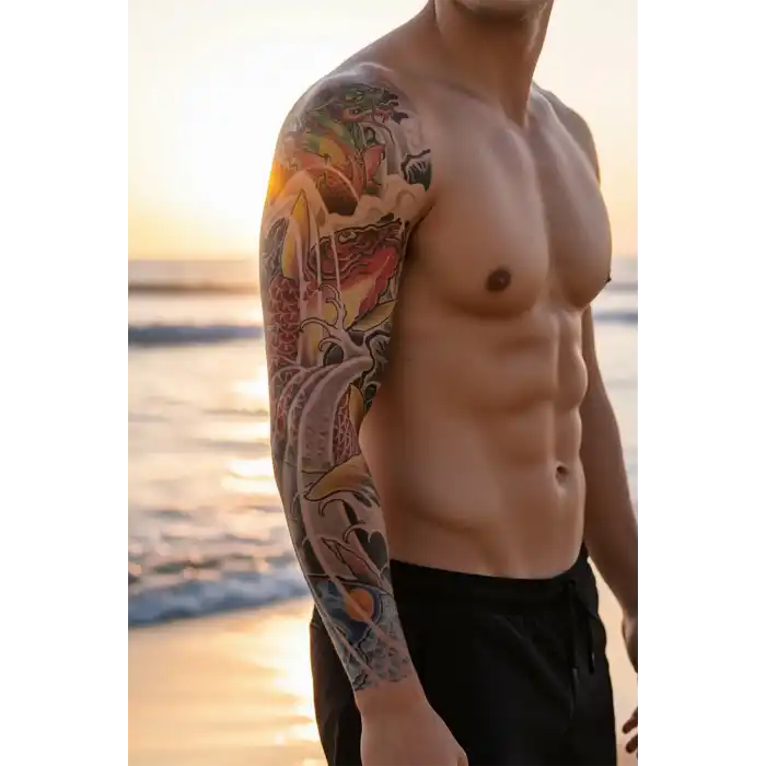 Geçici Ejderha ve Balık Kol Dövmesi