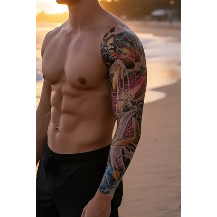 Geçici Ejderha ve Balık Kol Dövmesi