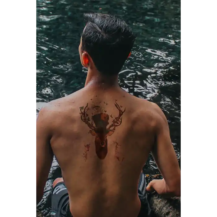 Geçici Geyik, Kuş, Çiçek Dövme Tattoo