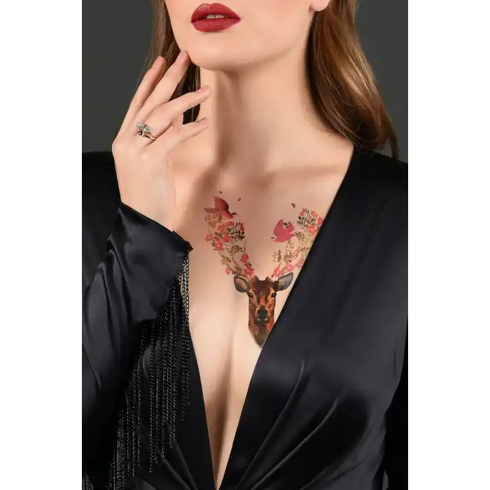 Geçici Geyik ve Çiçek Dövme Tattoo