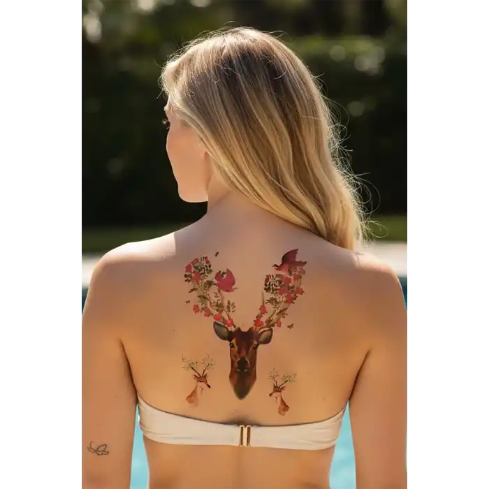 Geçici Geyik ve Çiçek Dövme Tattoo