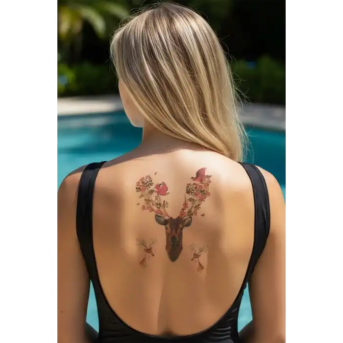 Geçici Geyik ve Çiçek Dövme Tattoo