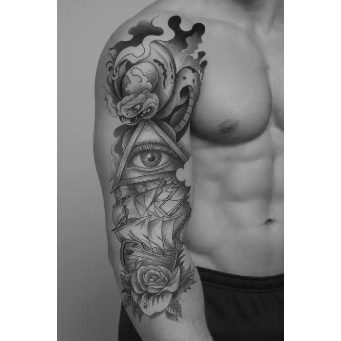 Geçici Göz Ve Çiçek Figürlü Dövme Tattoo