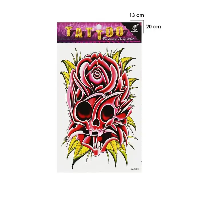 Geçici Gül ve Kurukafa Dövme Tattoo