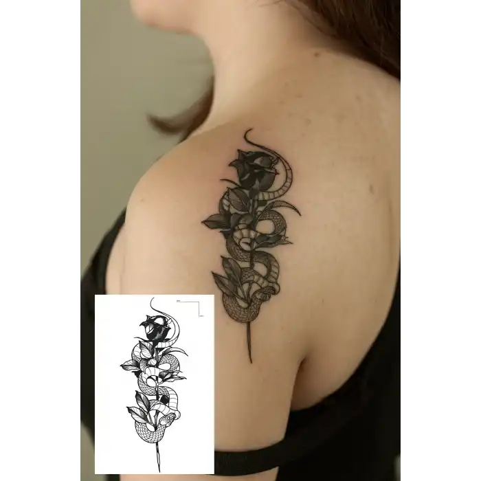 Geçici Gül Ve Yılan Figürlü Mini Dövme Tattoo