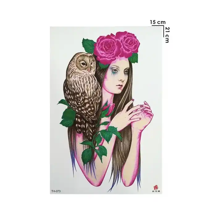Geçici Kadın, Gül ve Baykuş Dövme Tattoo