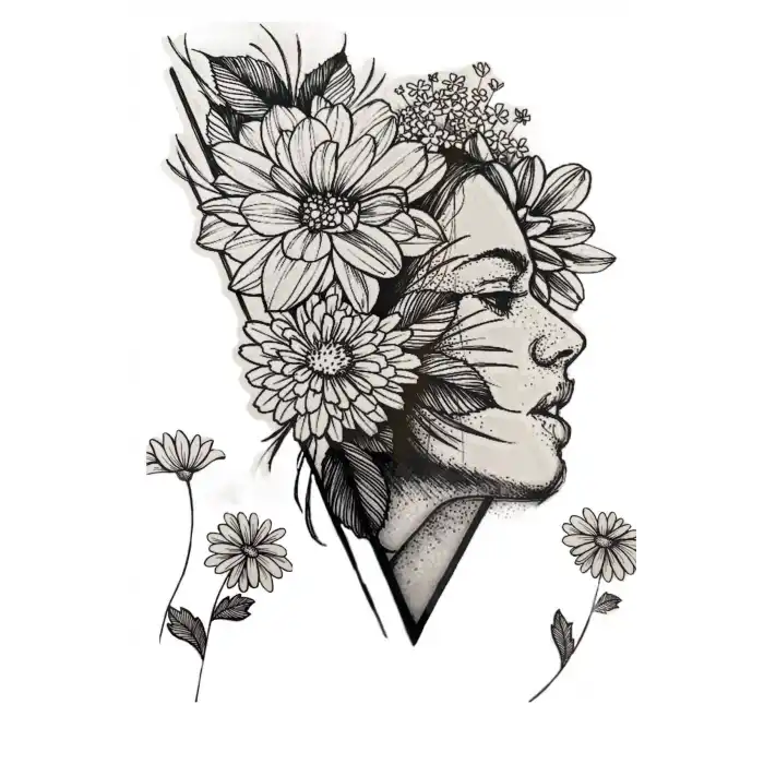 Geçici Kadın Ve Çiçek Figürlü Dövme Tattoo