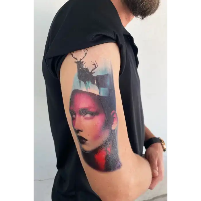 Geçici Kadın ve Geyik Dövme Tattoo