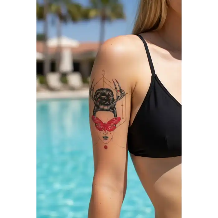 Geçici Kadın ve Kelebek Modelli Dövme Tattoo