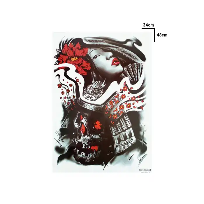 Geçici Kadın ve Kurukafa Modelli Sırt Dövme Tattoo