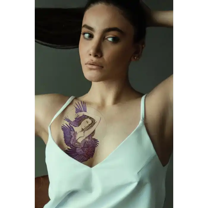 Geçici Kadın ve Kuş Modelli Dövme Tattoo