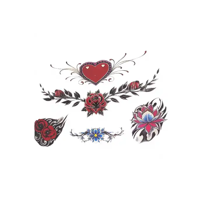Geçici Kalp Ve Çiçek Figürlü Dövme Tattoo